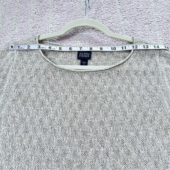 Eileen Fisher Tan and White Open Knit Tunic Top 100% Linen Size Small Neutral - Picture 6 of 11
